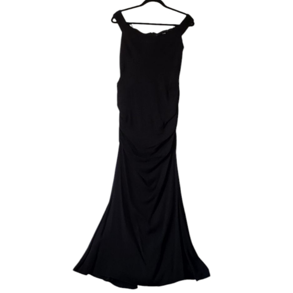 Nicole Miller Long Rayon Silky Cocktail Black Maxi Dress Ruching Size 6